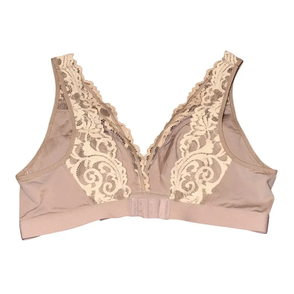 Wacoal Instant Icon Bralette Women's Size L Cafe Au Lait Brown Lace Overlay
